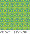Seamless pattern tile with decorative ornament. Geometric Seamless Pattern Arabesque blue, yellow. Beautiful background for fashion prints or wrapping paper, Mediterranean ceramic, patchwork, tile 135972818