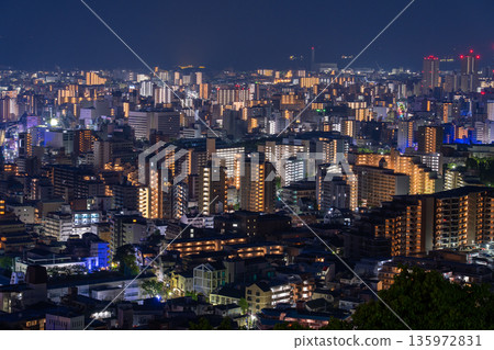 Hyogo Prefecture: Night view of Kobe Venus Bridge and Suwayama Park Observatory before dawn 135972831