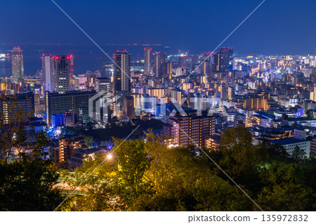 兵庫縣：黎明前神戶維納斯橋與諏訪山公園展望台的夜景 135972832