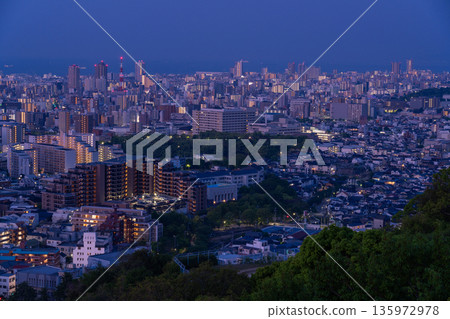 兵庫縣：黎明前神戶維納斯橋與諏訪山公園展望台的夜景 135972978