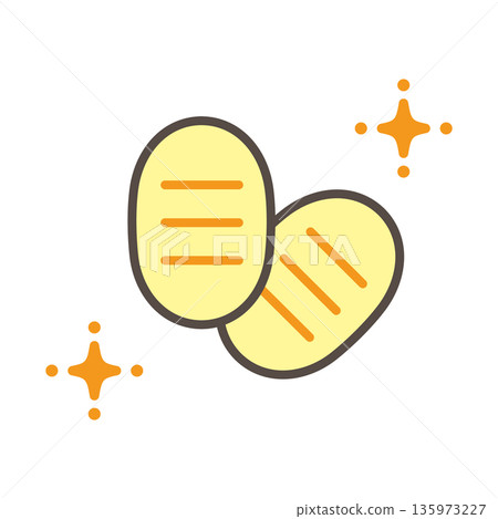Two sparkling oval coins icon - auspicious vector illustration Two sparkling oval coins icon - auspicious vector illustration 135973227