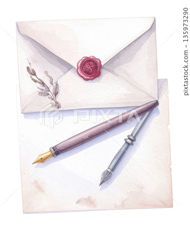 雷諾曼卡牌「信」 復古風格信件水彩插畫 4,代表公告和聯繫/傳單和海報材料 雷諾曼卡牌「信」 復古風格信件水彩插畫 4,代表公告和聯繫/傳單和海報材料 135973290