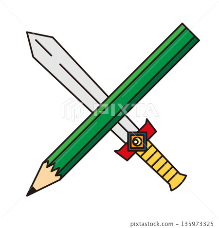 The pen is mightier than the sword: A line drawing of a pencil and a sword crossed The pen is mightier than the sword: A line drawing of a pencil and a sword crossed 135973325