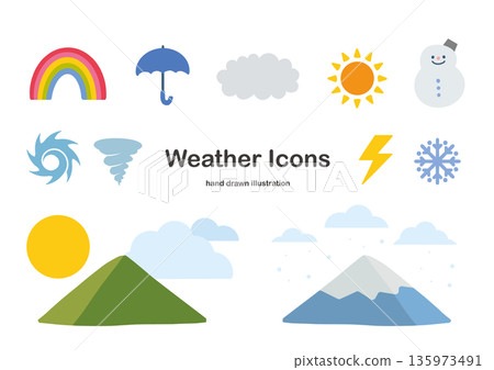Hand drawn weather icon set Hand drawn weather icon set 135973491