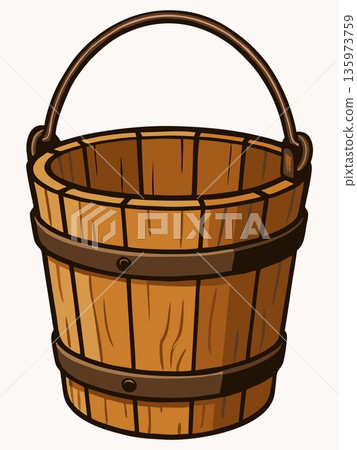 Cartoon illustration of a bucket or wooden container 135973759