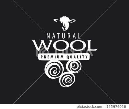 Natural fiber inspired emblem with sustainable branding elements. Elegant monochrome emblem featuring sheep silhouette and vintage textile decoration Natural fiber inspired emblem with sustainable branding elements. Elegant monochrome emblem featuring sheep silhouette and vintage textile decoration 135974036