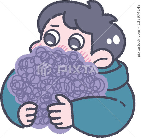 Illustration of a boy and his feelings - worries 135974148