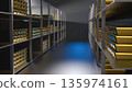 Generic gold reserve vault with stacks of gold bars. Bank vault with gold and cash. 3d rendering 135974161