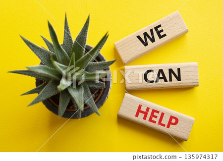 We can help symbol. Wooden blocks with words We can help. Beautiful yellow background with succulent. Business and We can help concept. Copy space. We can help symbol. Wooden blocks with words We can help. Beautiful yellow background with succulent. Business and We can help concept. Copy space. 135974317