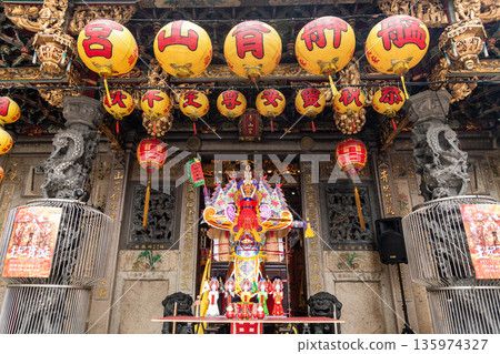 Building view of The Bangka Qingshan Temple in Wanhua of Taipei, Taiwan. The Wanhua Qingshan Temple in Taipei, Taiwan. 135974327