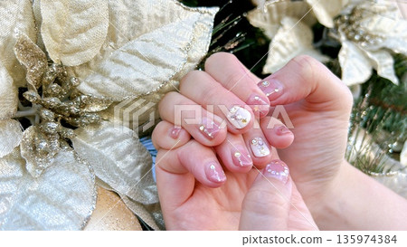 Cute and grown-up pink Christmas nails 135974384