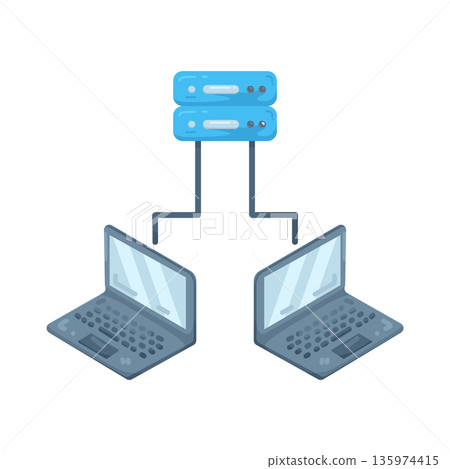 Illustration of server with a laptop Illustration of server with a laptop 135974415