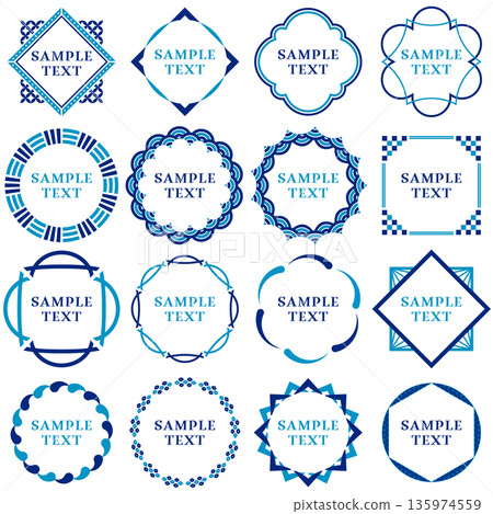 Text included. Japanese frame design. Modern and retro decorative material. Japanese style. Japan. New Year. Blue. Light blue. Refreshing. Summer. 135974559