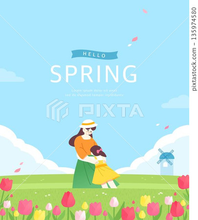 Happy Spring Flower Background  135974580