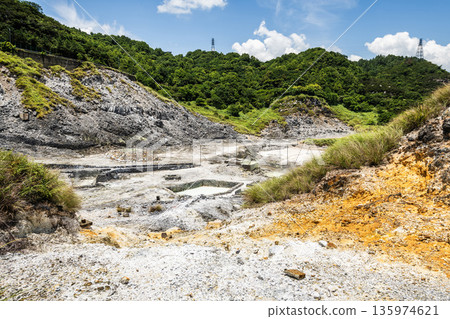Beautiful view of Sulfur Valley Geothermal Scenic Area in Beitou of Taipei, Taiwan. Located within Yangmingshan National Park. 135974621