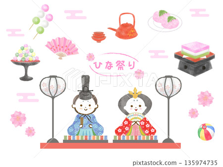 Hinamatsuri hand drawn illustration set 135974735