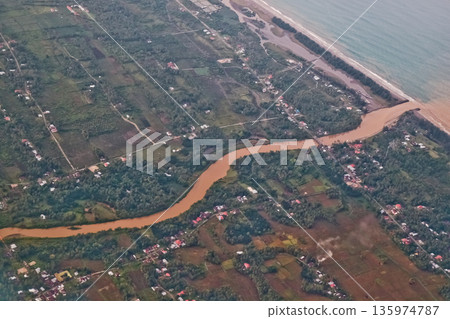 view from the sky of the river landscape and settlements view from the sky of the river landscape and settlements 135974787