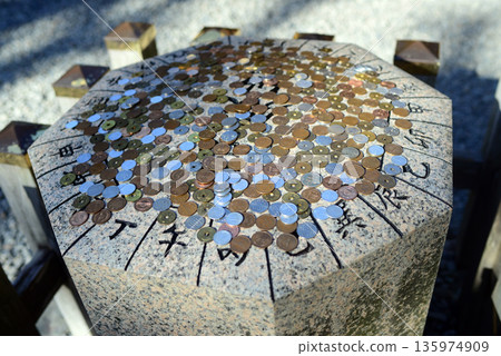 Compass stone in the grounds of Sarutahiko Shrine in Ise City, Mie Prefecture Compass stone in the grounds of Sarutahiko Shrine in Ise City, Mie Prefecture 135974909