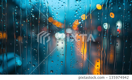 雨滴模糊了城市燈光 雨滴模糊了城市燈光 135974942