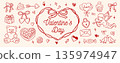 Hand-drawn Valentine's Day motif material set 135974947