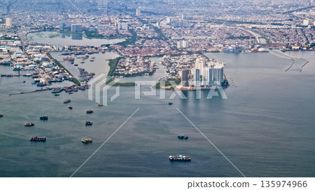 view from the sky of Jakarta Bay, Indonesia view from the sky of Jakarta Bay, Indonesia 135974966