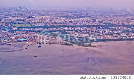 view from the sky of Jakarta Bay, Indonesia view from the sky of Jakarta Bay, Indonesia 135974968