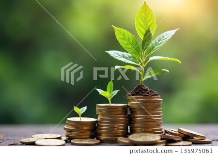 High-performance gold coins and small tree seedlings, wealth savings, wealth growth, investment wealth management, financial relationship concepts, wide range of information and public announcement material sheets. High-performance gold coins and small tree seedlings, wealth savings, wealth growth, investment wealth management, financial relationship concepts, wide range of information and public announcement material sheets. 135975061