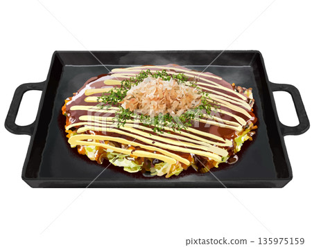 鐵板大阪燒(佐蛋黃醬、海苔和鰹魚片) 鐵板大阪燒(佐蛋黃醬、海苔和鰹魚片) 135975159