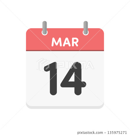 March 14th, MAR 14 daily calendar icon - Simple red English calendar for 3/14 135975271