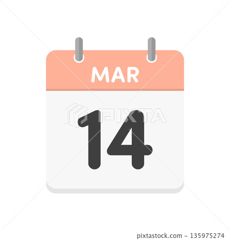 March 14th/MAR 14 daily calendar icon - Simple and cute English calendar for 3/14 March 14th/MAR 14 daily calendar icon - Simple and cute English calendar for 3/14 135975274