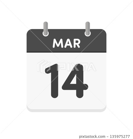 3月14日/MAR 14日每日日曆圖示 - 簡潔的黑白英文3月14日曆 3月14日/MAR 14日每日日曆圖示 - 簡潔的黑白英文3月14日曆 135975277
