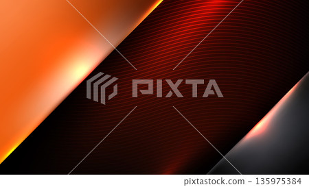 Modern abstract background with sleek metallic orange and dark textured layers glowing light edges and elegant curved lines high tech corporate design Modern abstract background with sleek metallic orange and dark textured layers glowing light edges and elegant curved lines high tech corporate design 135975384