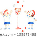 Vector illustration of elementary school children throwing balls at a sports day 135975468