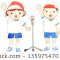 Illustration of a boy and girl taking the athlete's oath Vector 135975470