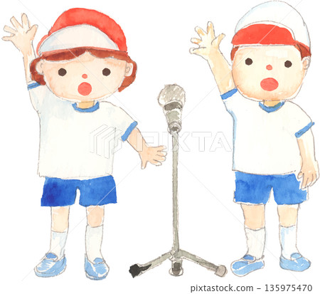 男孩和女孩宣誓運動員誓詞的插圖（向量圖） 135975470