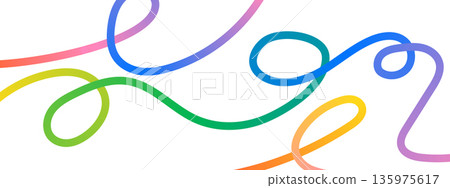 Modern colorful gradient wave design. Rainbow loops and wavy line patterns. Abstract doodle shapes in playful style. 135975617