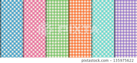 Cute vichy gingham pattern set. Classic Scottish check plaid for fabric, wrapping paper, cards, and banners. 135975622