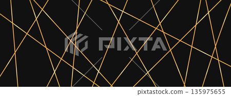 Chaotic diagonal gold line pattern on dark luxury background. Abstract geometric texture of random straight lines and triangles. 135975655