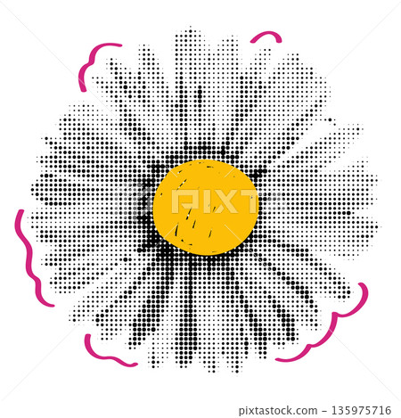 Vintage halftone flower with dotted texture. Retro collage element for scrapbooking, posters, or t-shirts. Trendy vector design with girly aesthetic Vintage halftone flower with dotted texture. Retro collage element for scrapbooking, posters, or t-shirts. Trendy vector design with girly aesthetic 135975716