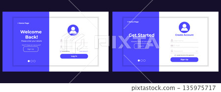 UI register and login template. Sign in and sign up forms with buttons and icons. Modern user registration design for websites. UI register and login template. Sign in and sign up forms with buttons and icons. Modern user registration design for websites. 135975717
