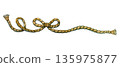 Single watercolor illustration of a thick twisted rope with a dynamic curve. Hand-painted nautical element, symbolizing adventure, strength, and traditional maritime journeys. 135975877