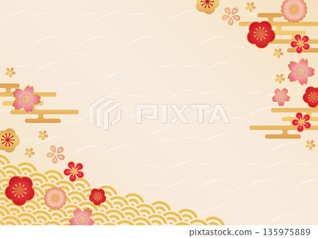 米色和花卉背景材料 135975889