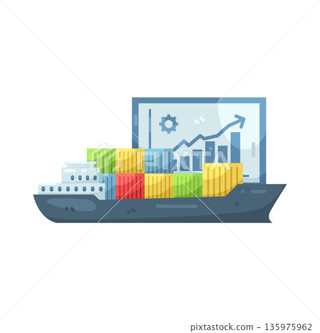 Illustration of Cargo Ship with a Growth Chart Illustration of Cargo Ship with a Growth Chart 135975962