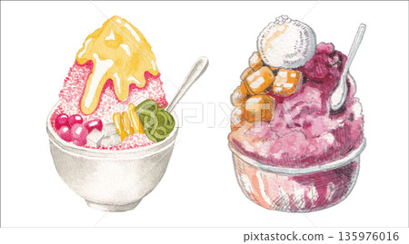 ice cream Watercolor Illustration Artistic Clipart 135976016