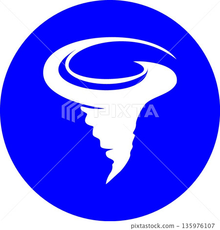 Blue Circular Tornado Icon Representing Natural Disaster Weather Warning Storm Damage Insurance Coverage and Severe Atmospheric Climate Conditions 135976107