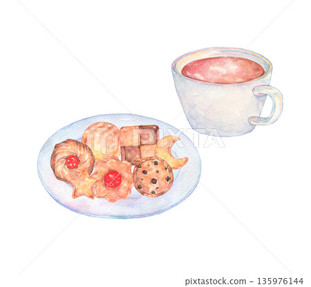 Watercolor cookies and mug Watercolor cookies and mug 135976144