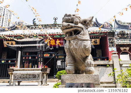Building view of the Pou Chai Temple (Kun Iam Tong) in Macau, the main hall dedicated to Kun Iam. Building view of the Pou Chai Temple (Kun Iam Tong) in Macau, the main hall dedicated to Kun Iam. 135976182