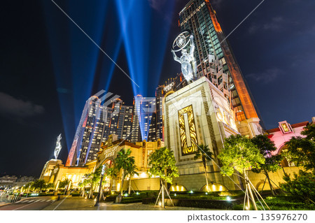 Beautiful night view of Studio City is a hotel casino resort on the Cotai Strip in Macau, China, a Hollywood studio-themed leisure resort. Beautiful night view of Studio City is a hotel casino resort on the Cotai Strip in Macau, China, a Hollywood studio-themed leisure resort. 135976270