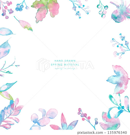 Watercolor. Spring color plant illustration with a watercolor touch. Fairy tale color plant illustration in vector. 135976340