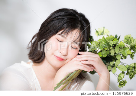 Beauty image of pre-wedding photoshoot and beauty skin care, eyes closed Beauty image of pre-wedding photoshoot and beauty skin care, eyes closed 135976629